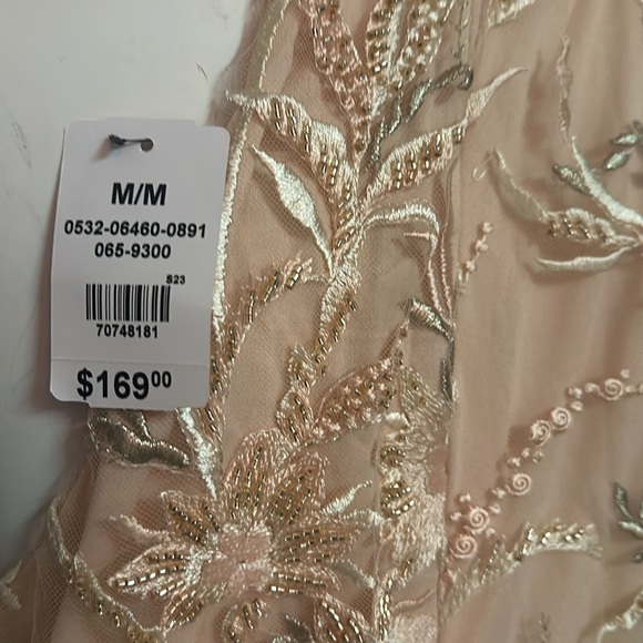 NWT Le Chateau high low fit flare blush pink embroidered mesh satin skater dress - Picture 6 of 7